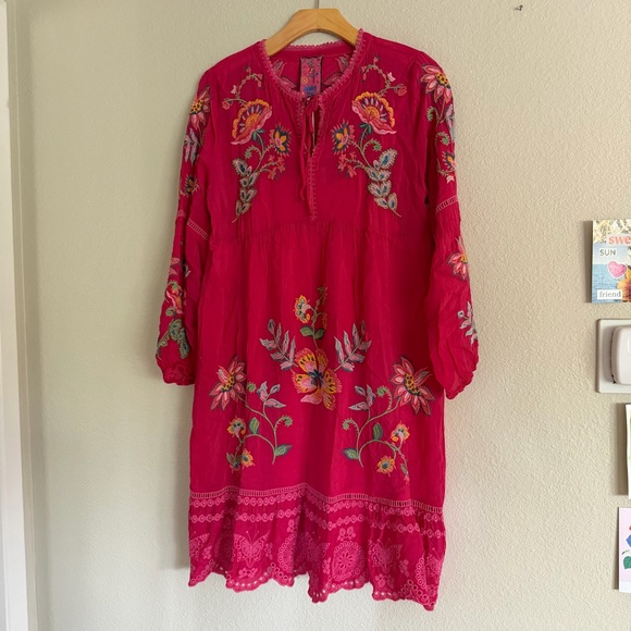 Johnny Was Teyros Dress Jazzy Embroidered Red Size Small NWT Mini - Picture 4 of 13